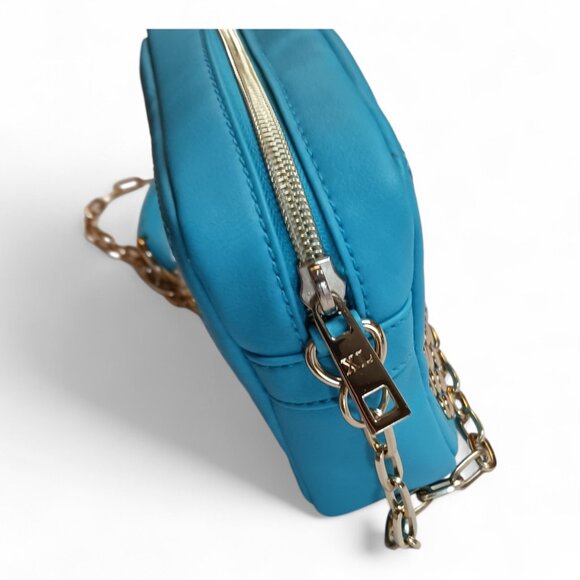 XL Aqua Blue Vegan Studded Crossbody Bag – Square Mini Purse w/ Chain Strap NWOT - Picture 6 of 12